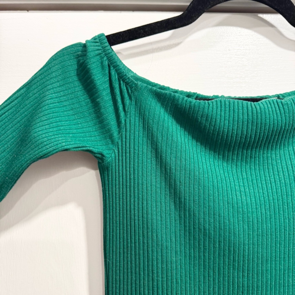 Enza Costa Off Shoulder Ribbed Jersey Midi Dress XS Green‎ Wedding Guest Party - Picture 5 of 13
